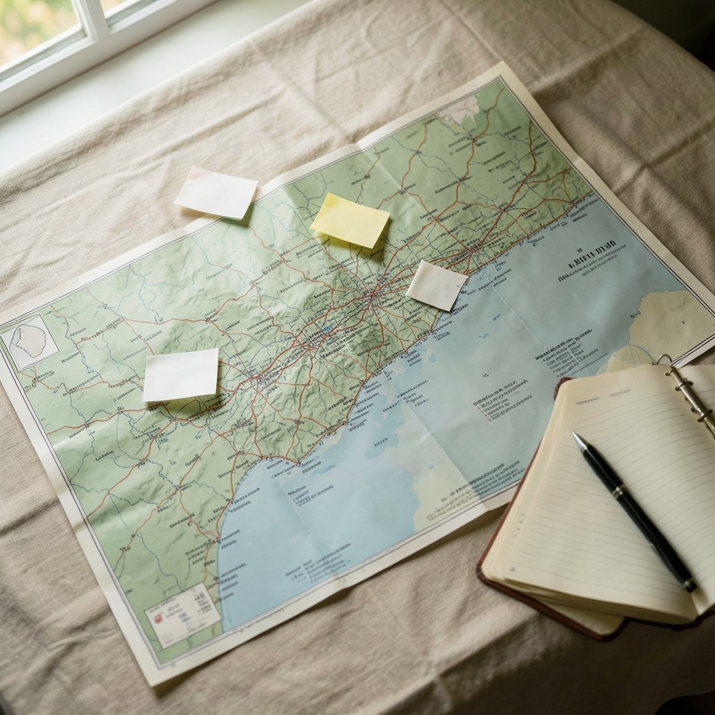 Field visit notes beside a map of regional distributor territories