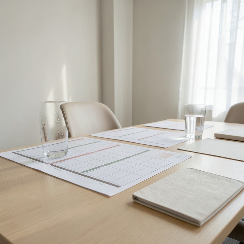 Channel scorecard worksheets arranged across a conference table